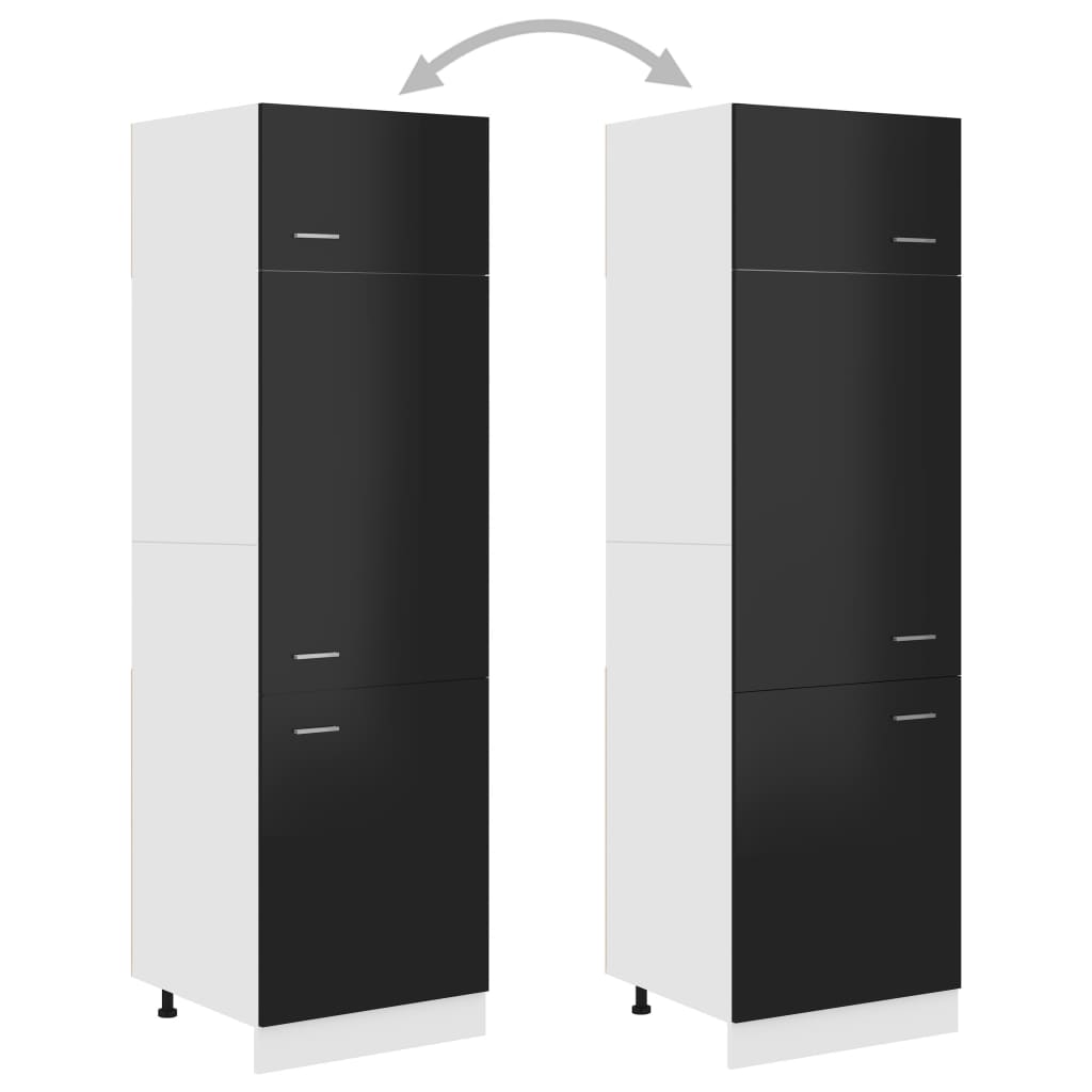 vidaXL Armario de frigorífico contrachapada negro brillo 60x57x207 cm