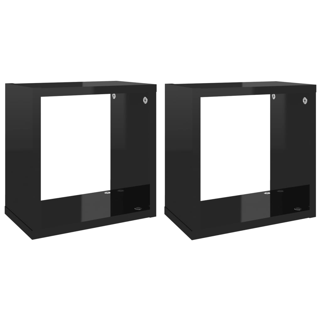 vidaXL Estantes cubo de pared 2 unidades negro brillo 26x15x26 cm