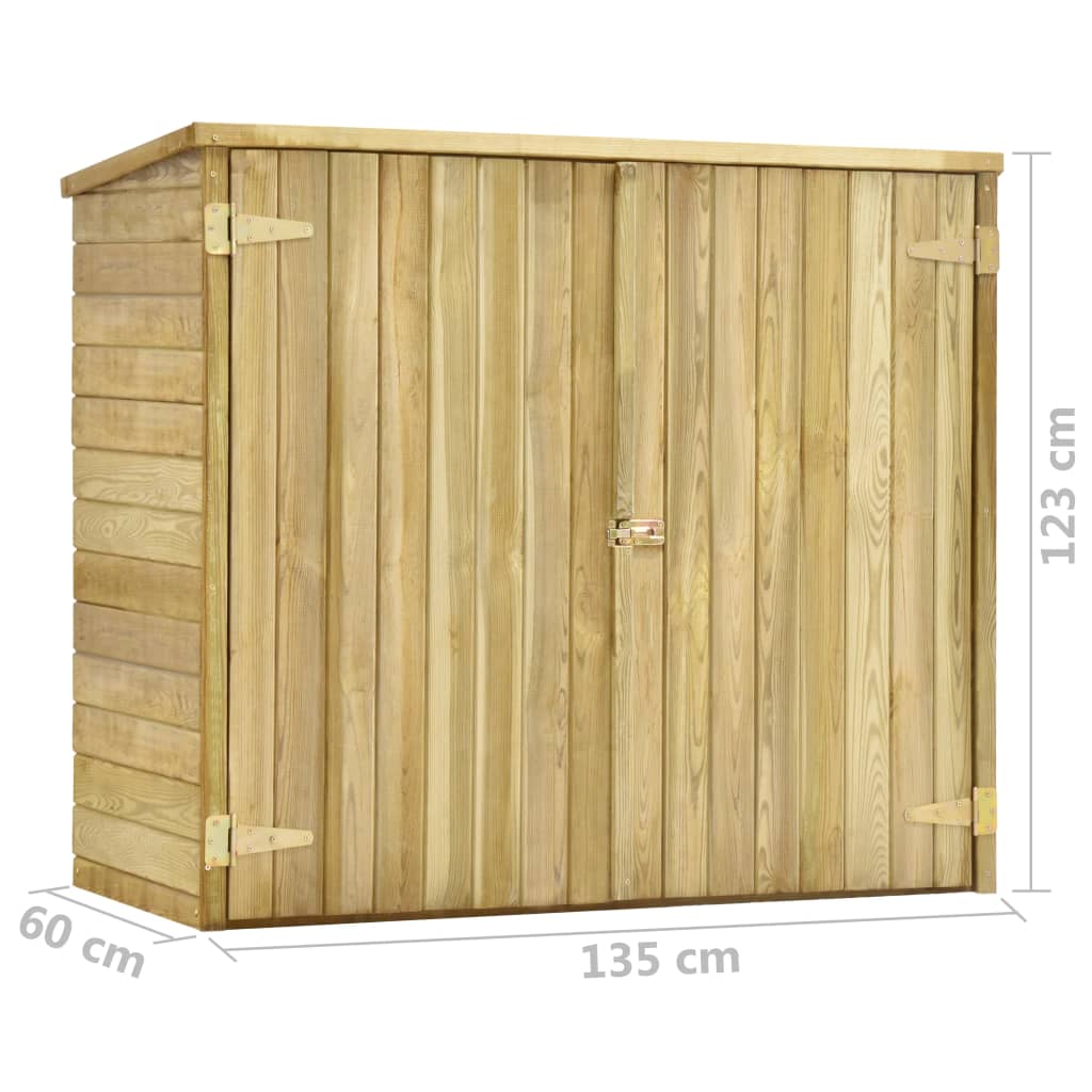 vidaXL Caseta herramientas jardín madera pino impregnada 135x60x123 cm