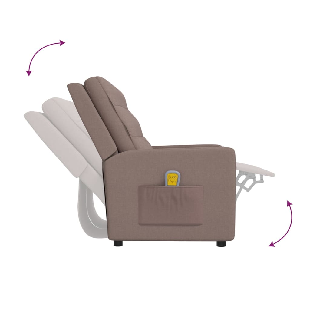 vidaXL Sillón de masaje reclinable 2 plazas de tela gris taupe