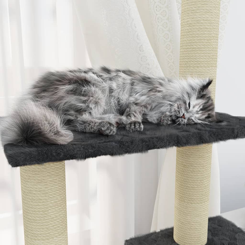 vidaXL Rascador para gatos con postes de sisal gris oscuro 155 cm