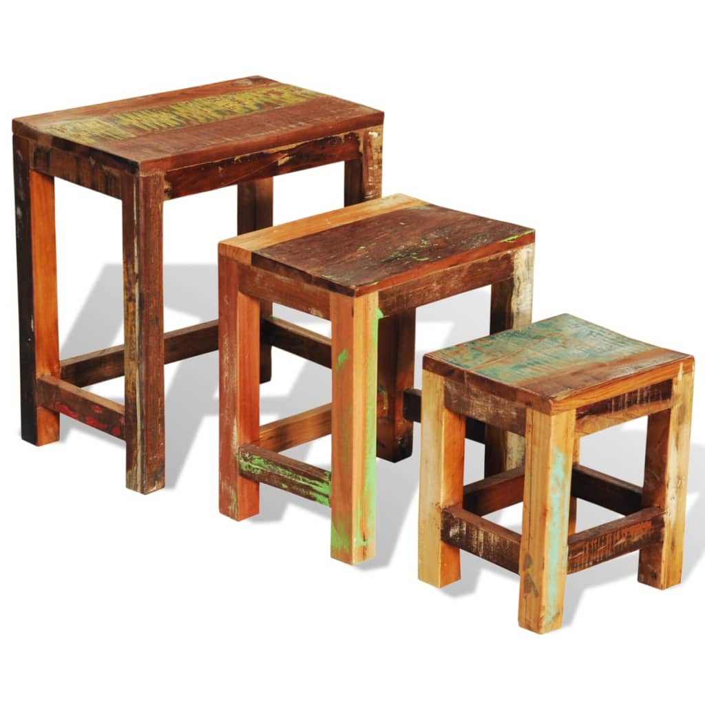 vidaXL Juego de mesas apilables vintage 3 piezas madera reciclada
