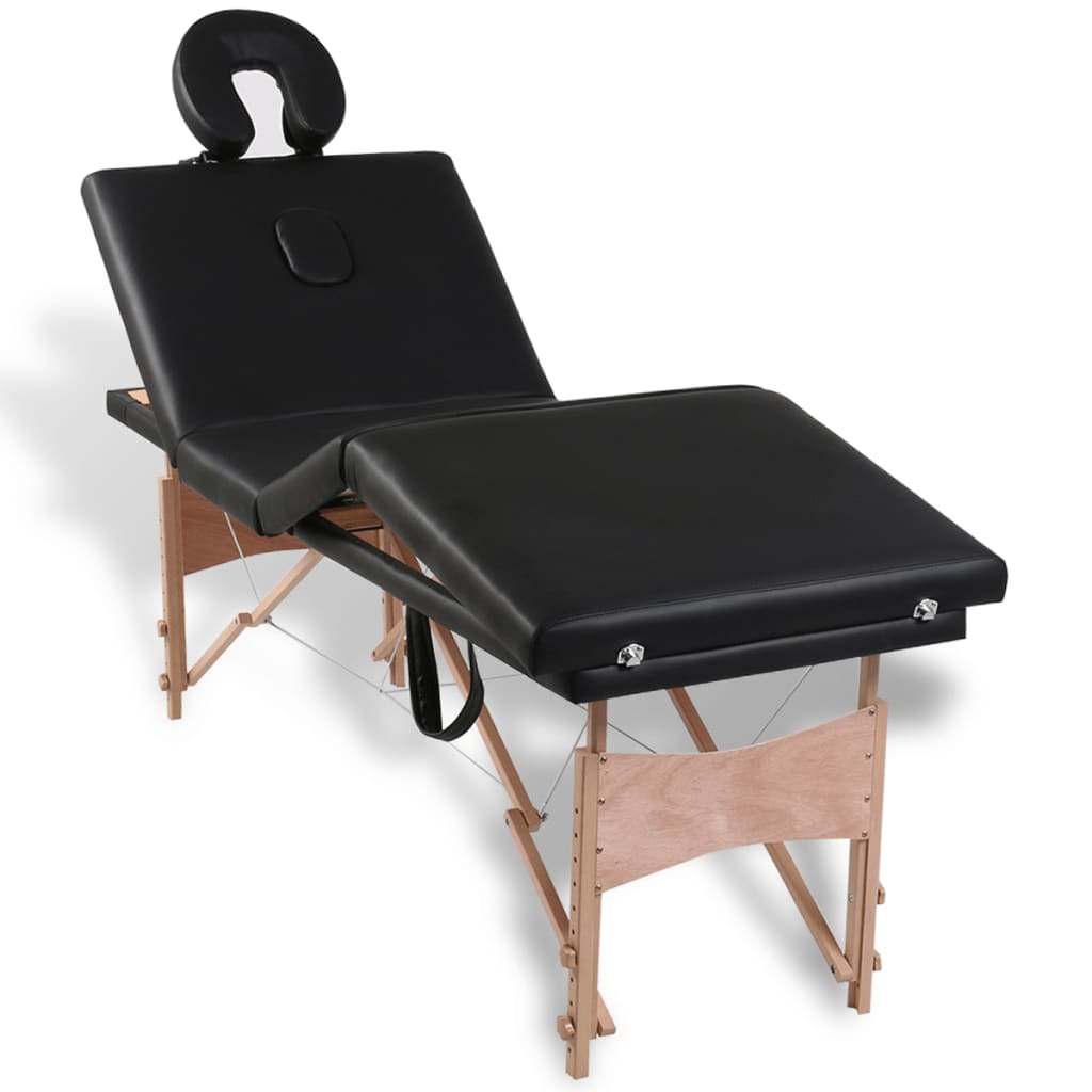 vidaXL Camilla de masaje plegable 4 zonas estructura de madera negra