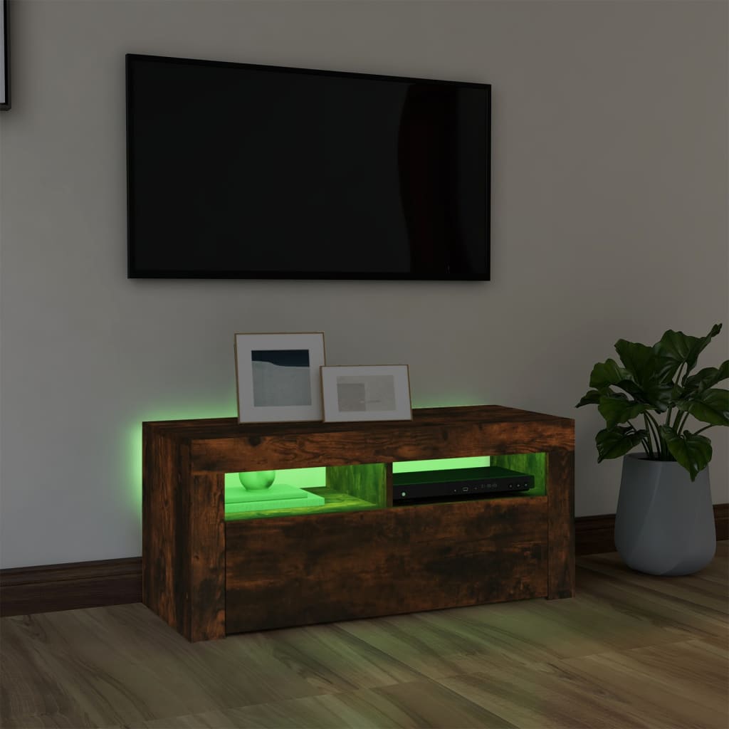 vidaXL Mueble de TV con luces LED roble ahumado 90x35x40 cm