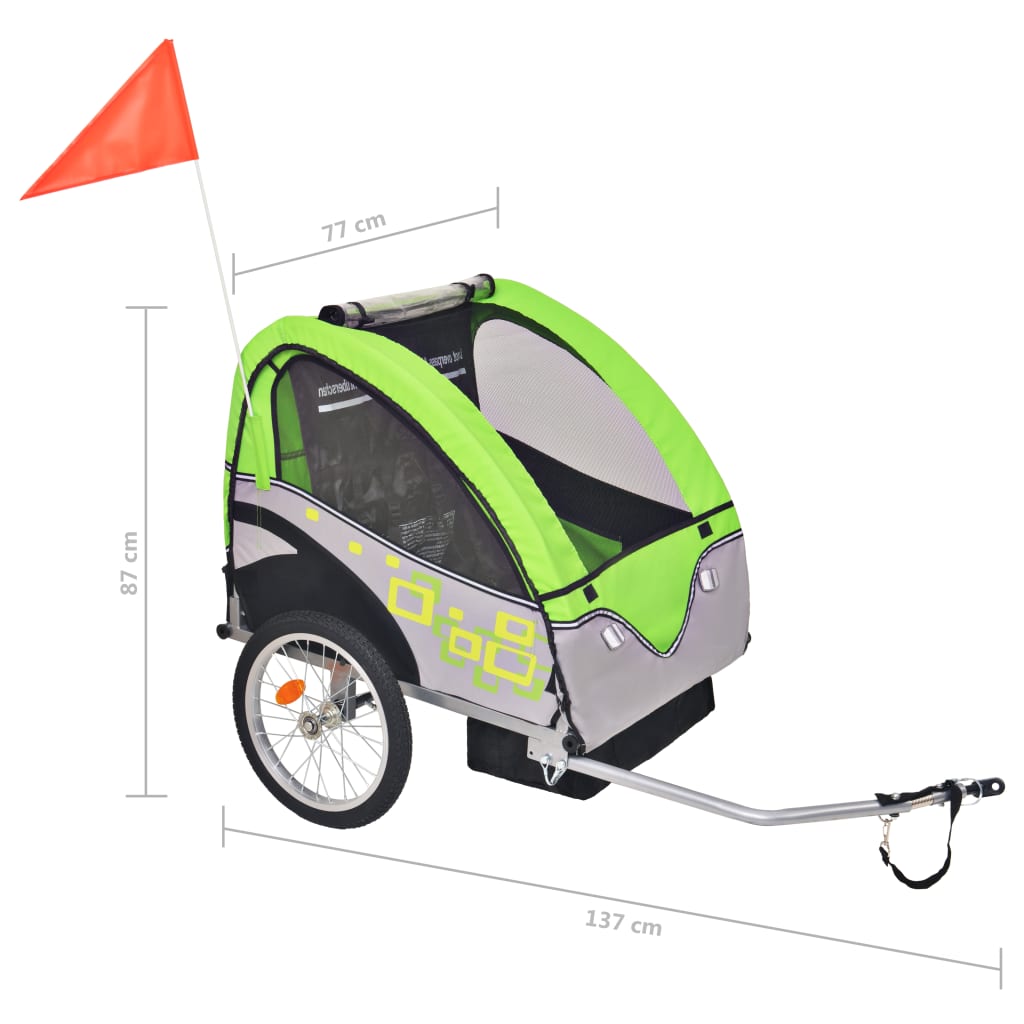 vidaXL Remolque de bicicleta para niños gris y verde 30 kg