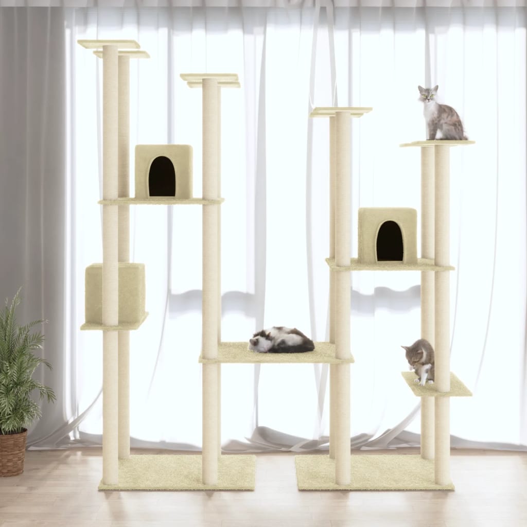 vidaXL Rascador para gatos con postes de sisal color crema 174 cm