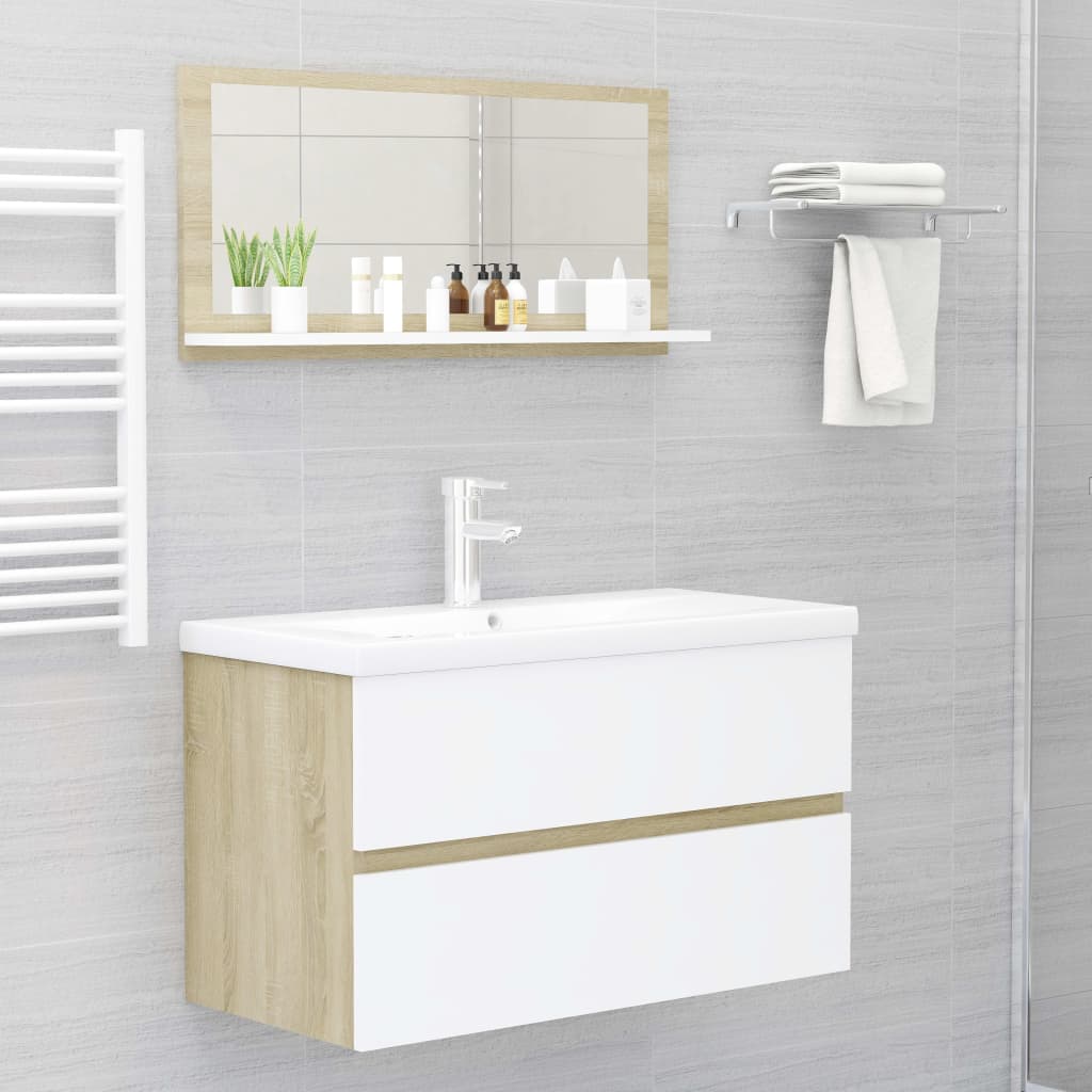 vidaXL Espejo de baño madera contrachapada blanco roble 80x10,5x37 cm