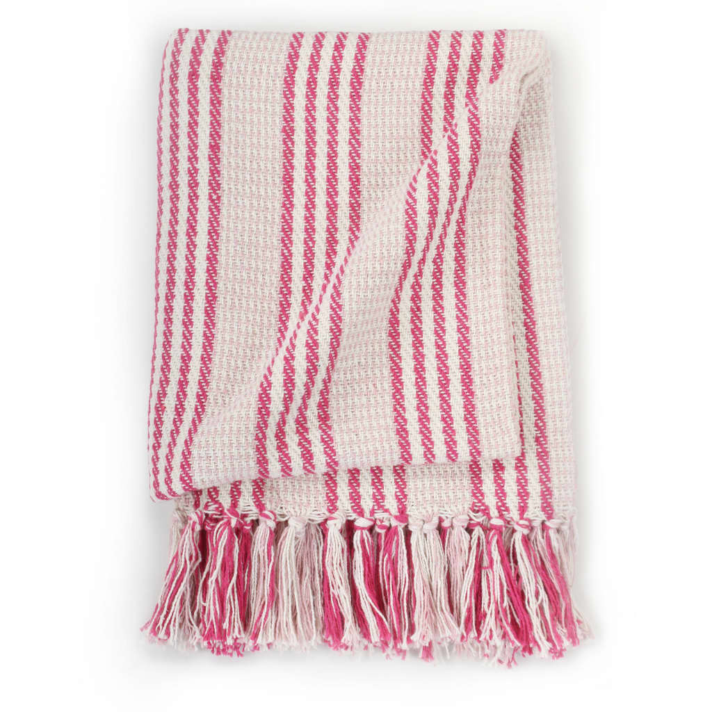 vidaXL Manta a rayas 220x250 cm algodón rosa y blanco