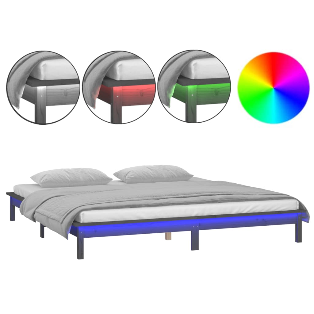 vidaXL Estructura de cama con LED madera maciza gris 200x200 cm