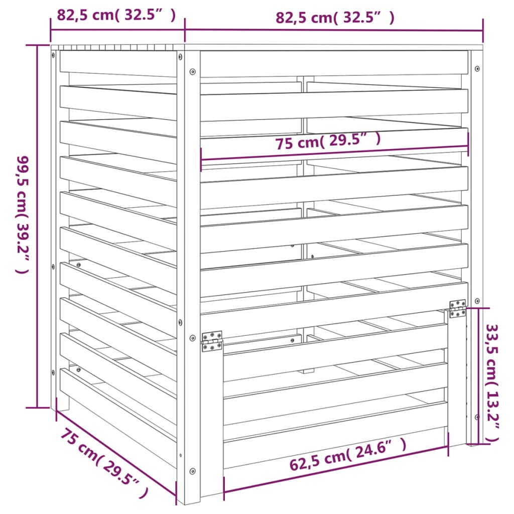 vidaXL Compostador de madera maciza de pino gris 82,5x82,5x99,5 cm