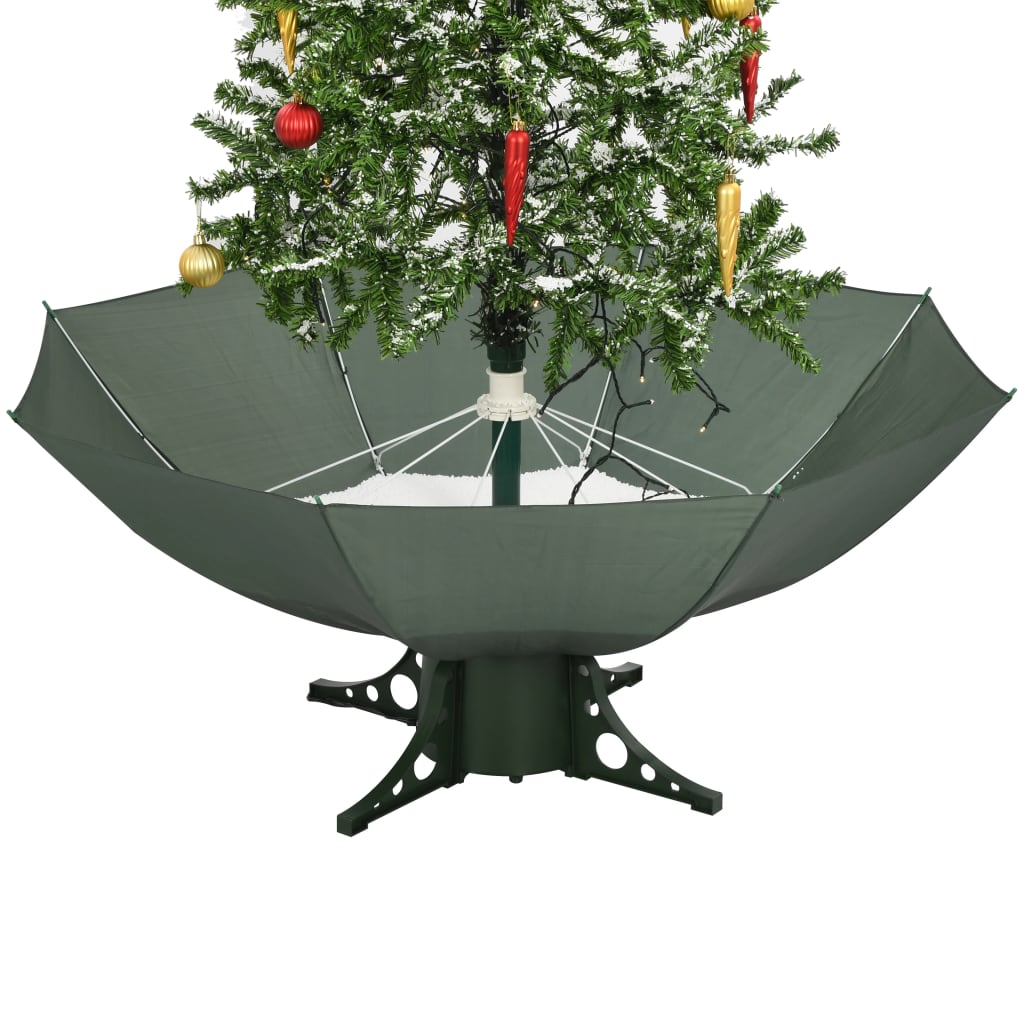 vidaXL Árbol de Navidad con nieve con base en paraguas verde 170 cm