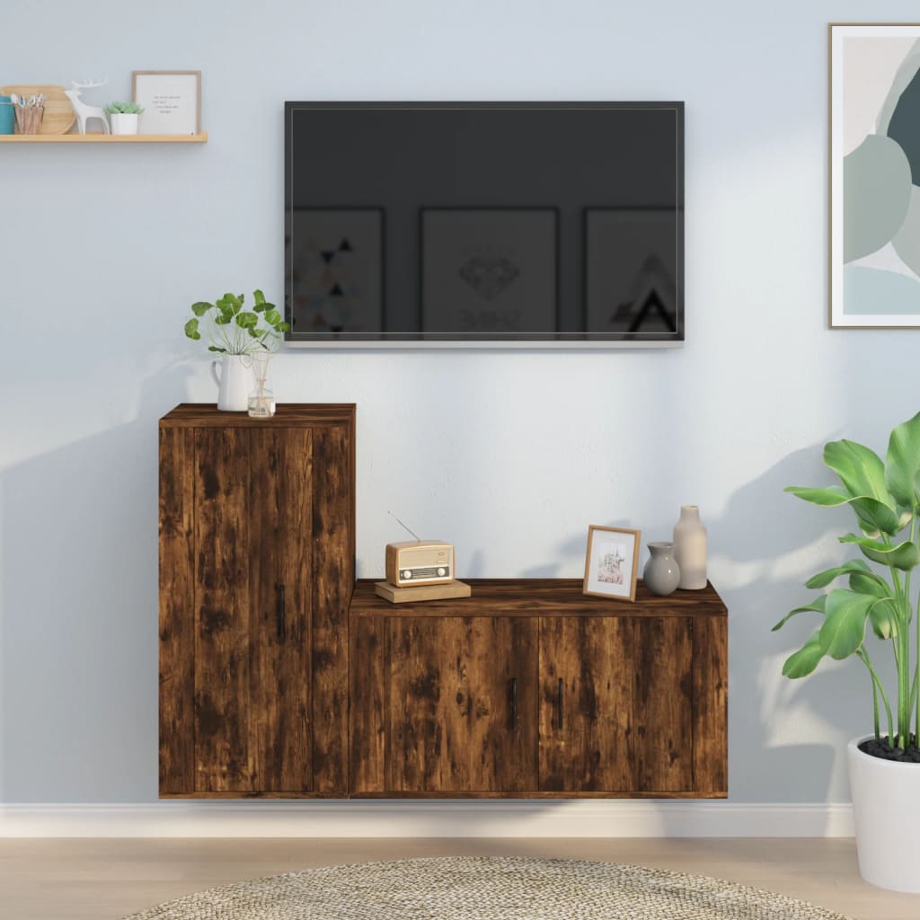 vidaXL Set de muebles de TV 2 pzas madera contrachapada roble ahumado