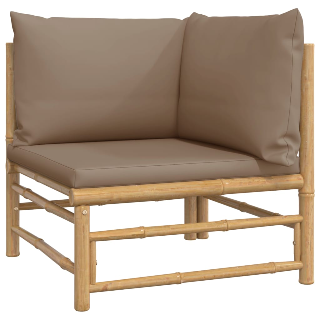 vidaXL Set de muebles de jardín 5 piezas bambú y cojines gris taupé