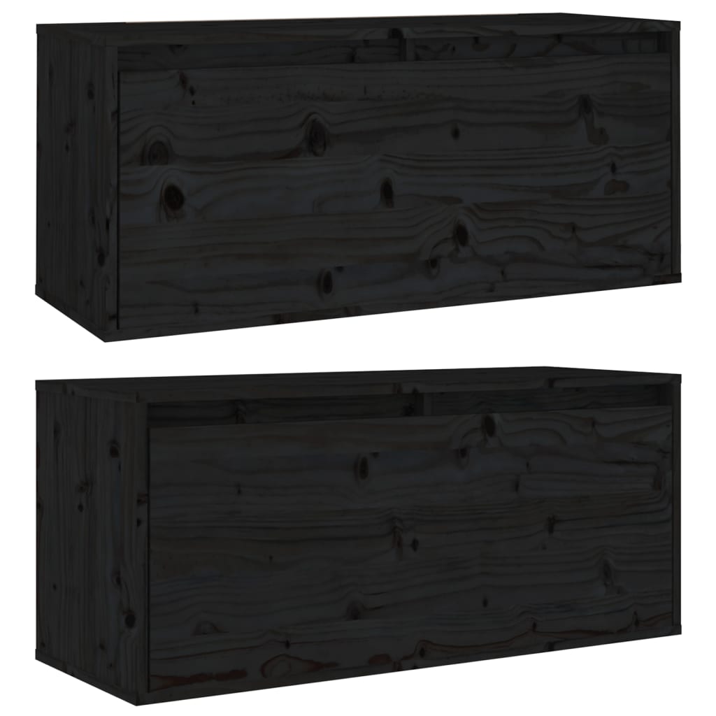 vidaXL Armario de pared 2 uds madera maciza de pino negro 80x30x35 cm