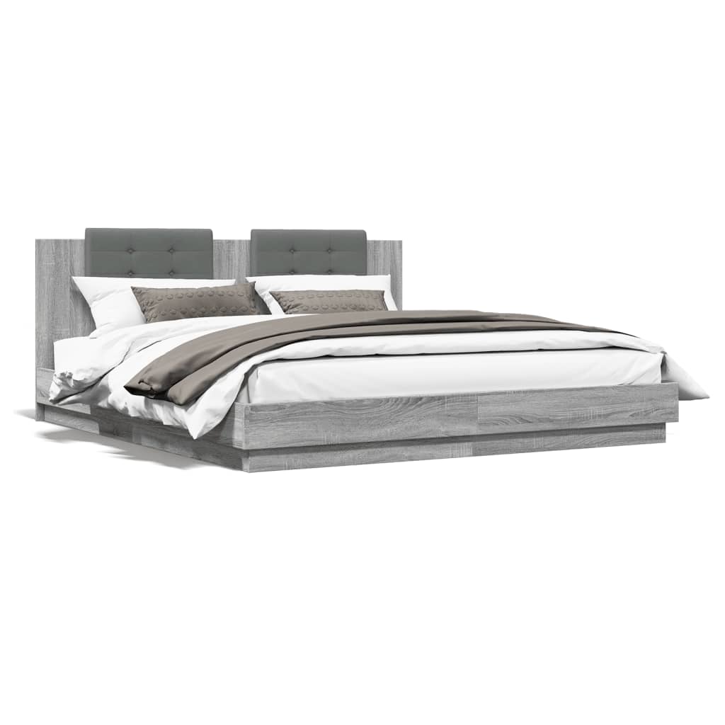 vidaXL Estructura de cama cabecero luces LED gris Sonoma 180x200 cm