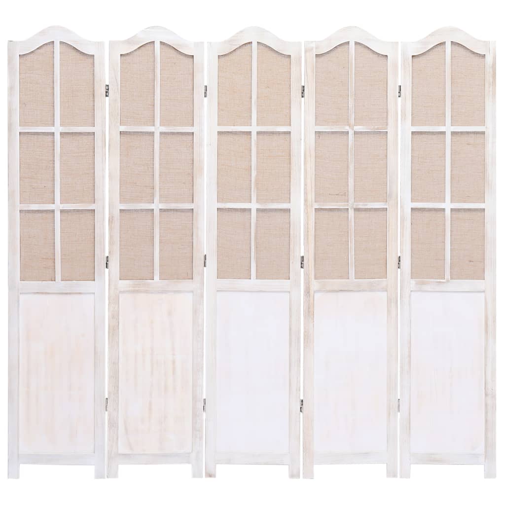 vidaXL Biombo de 5 paneles tela blanco 175x165 cm