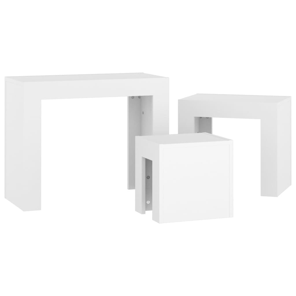 vidaXL Mesas de centro apilables 3 piezas madera contrachapada blanco