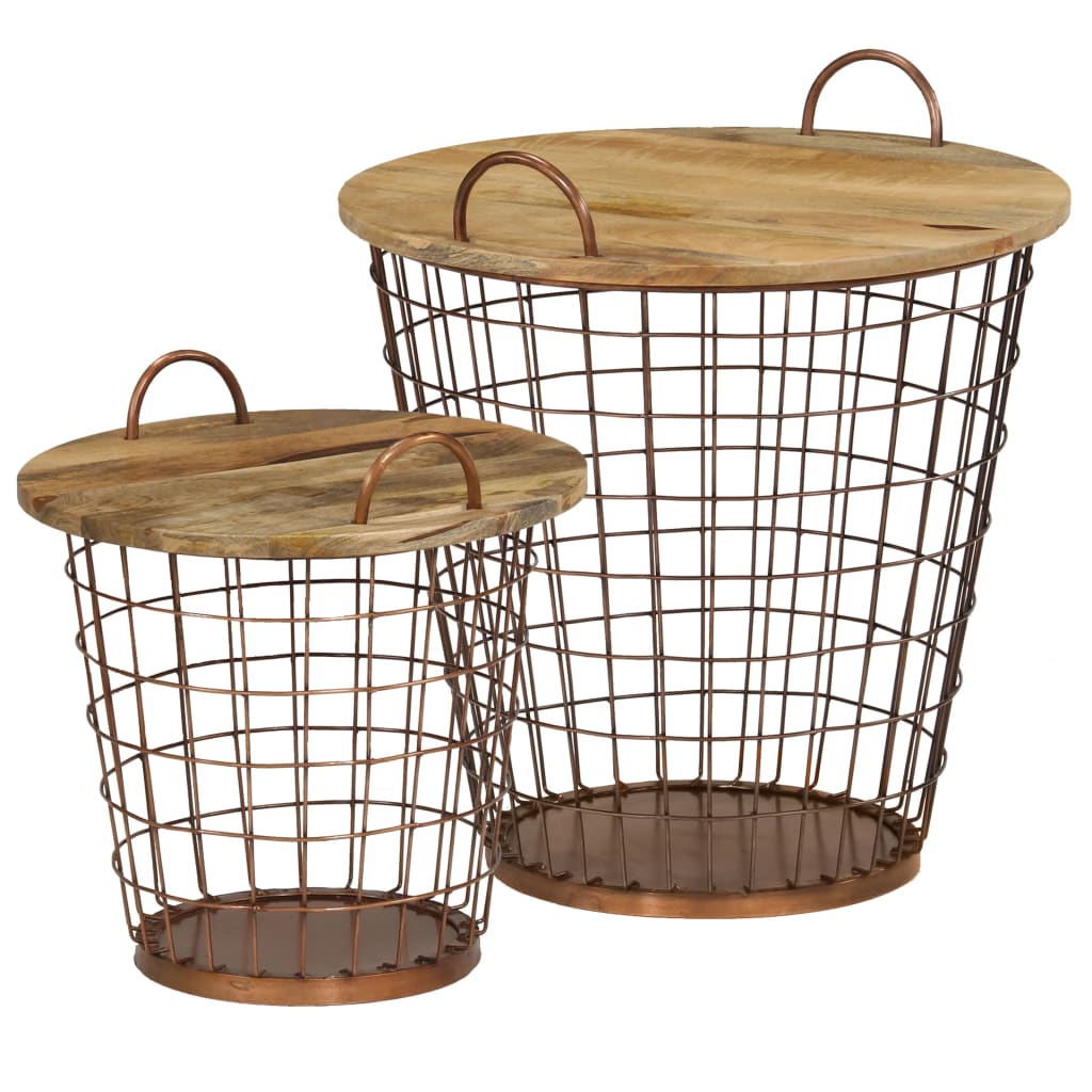 vidaXL Mesas de centro/cestas 2 unidades madera maciza mango 55x50 cm
