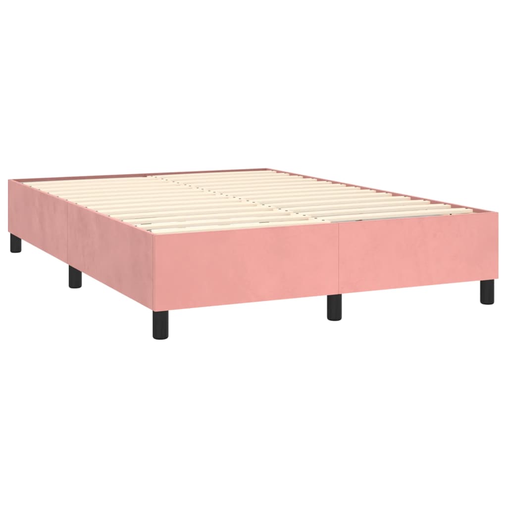 vidaXL Cama box spring colchón y LED terciopelo rosa 140x190 cm