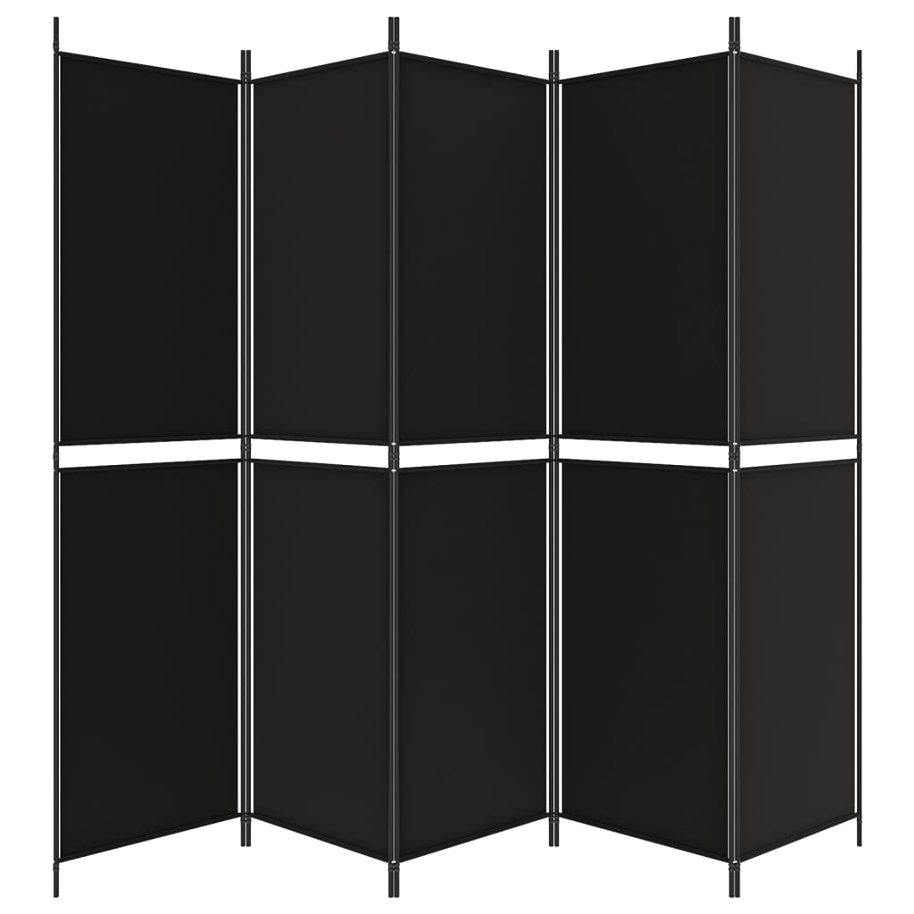 vidaXL Biombo divisor de 5 paneles de tela negro 250x200 cm