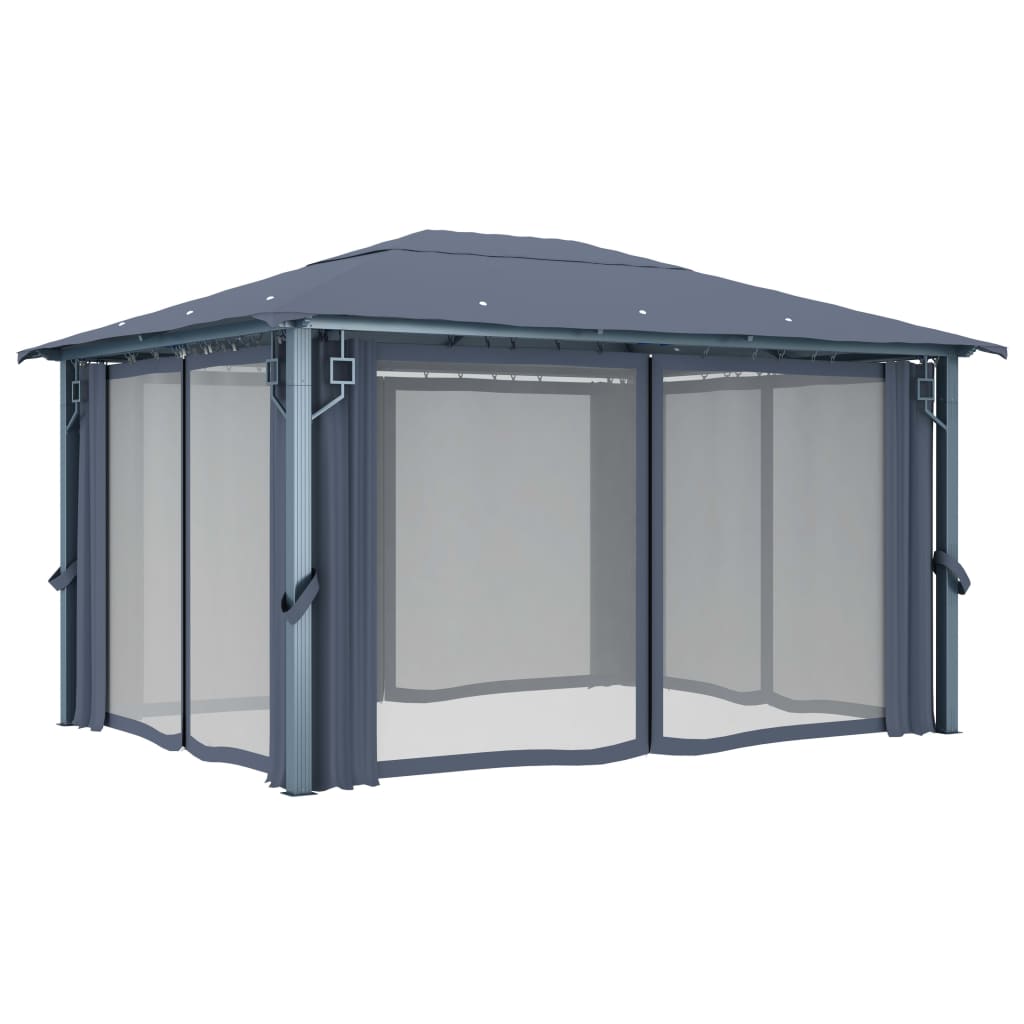 vidaXL Cenador con cortina gris antracita aluminio 400x300 cm