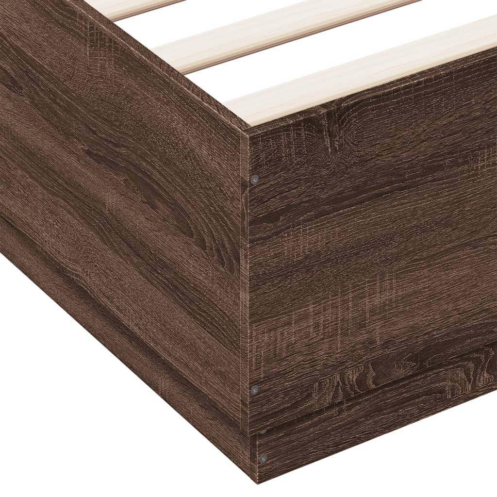 vidaXL Estructura cama con luces LED madera marrón roble 180x200 cm