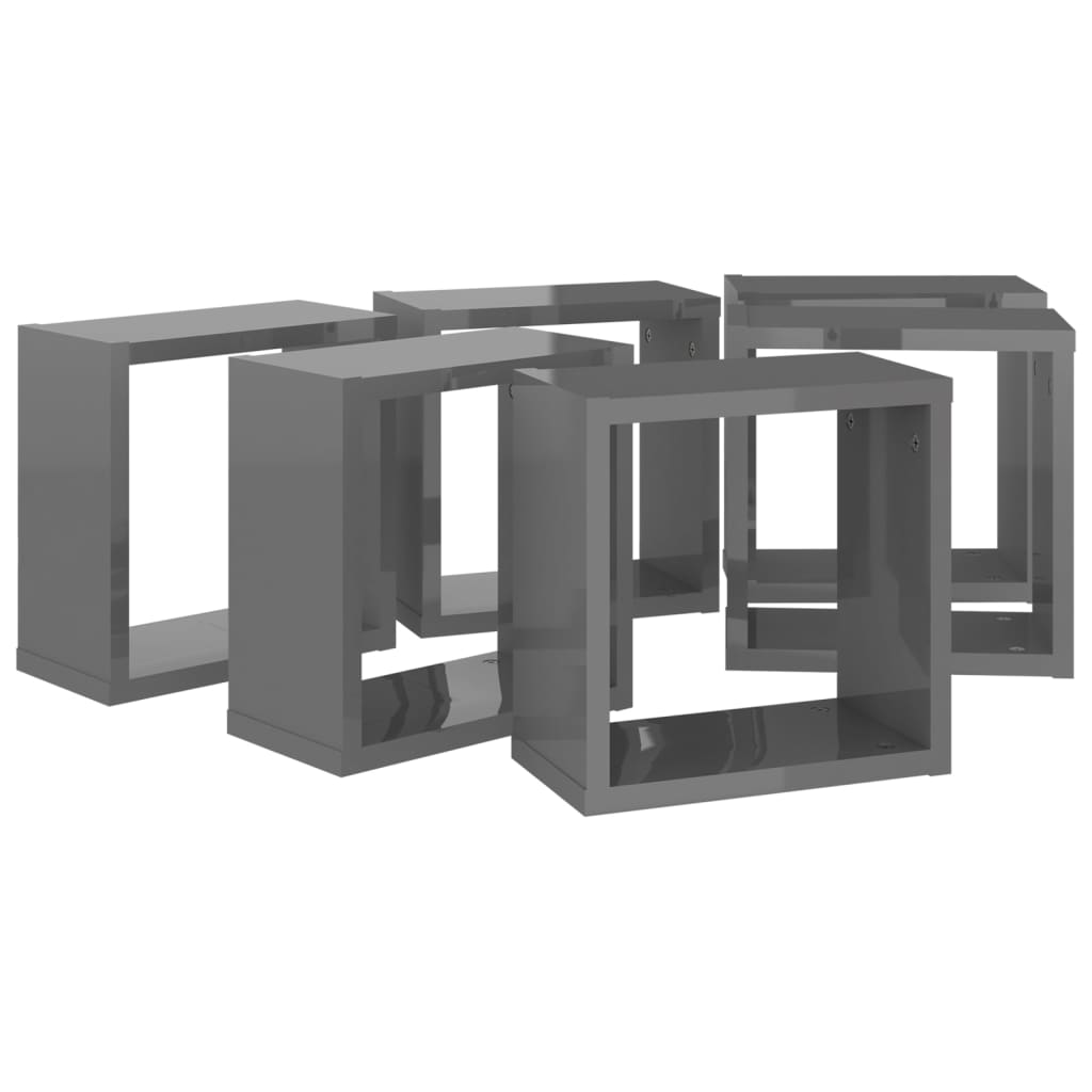 vidaXL Estantes cubo de pared 6 unidades gris brillo 30x15x30 cm