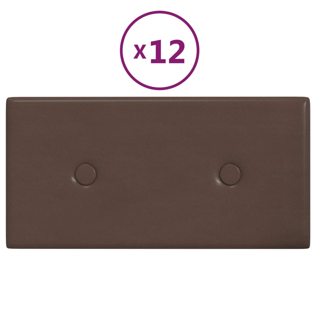 vidaXL Paneles de pared 12 uds cuero sintético marrón 30x15 cm 0,54 m²