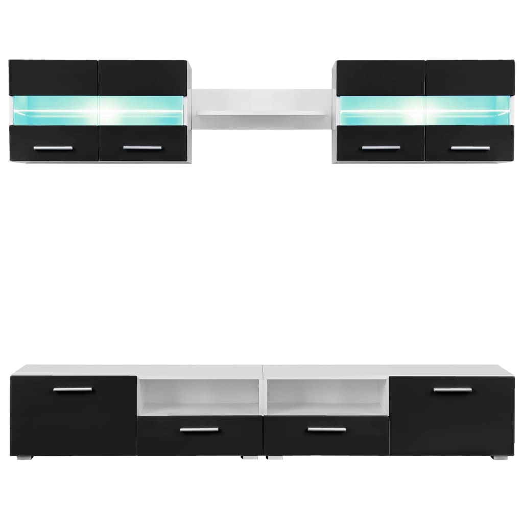 vidaXL Mueble de salón de TV con luces LED negro brillante 5 piezas