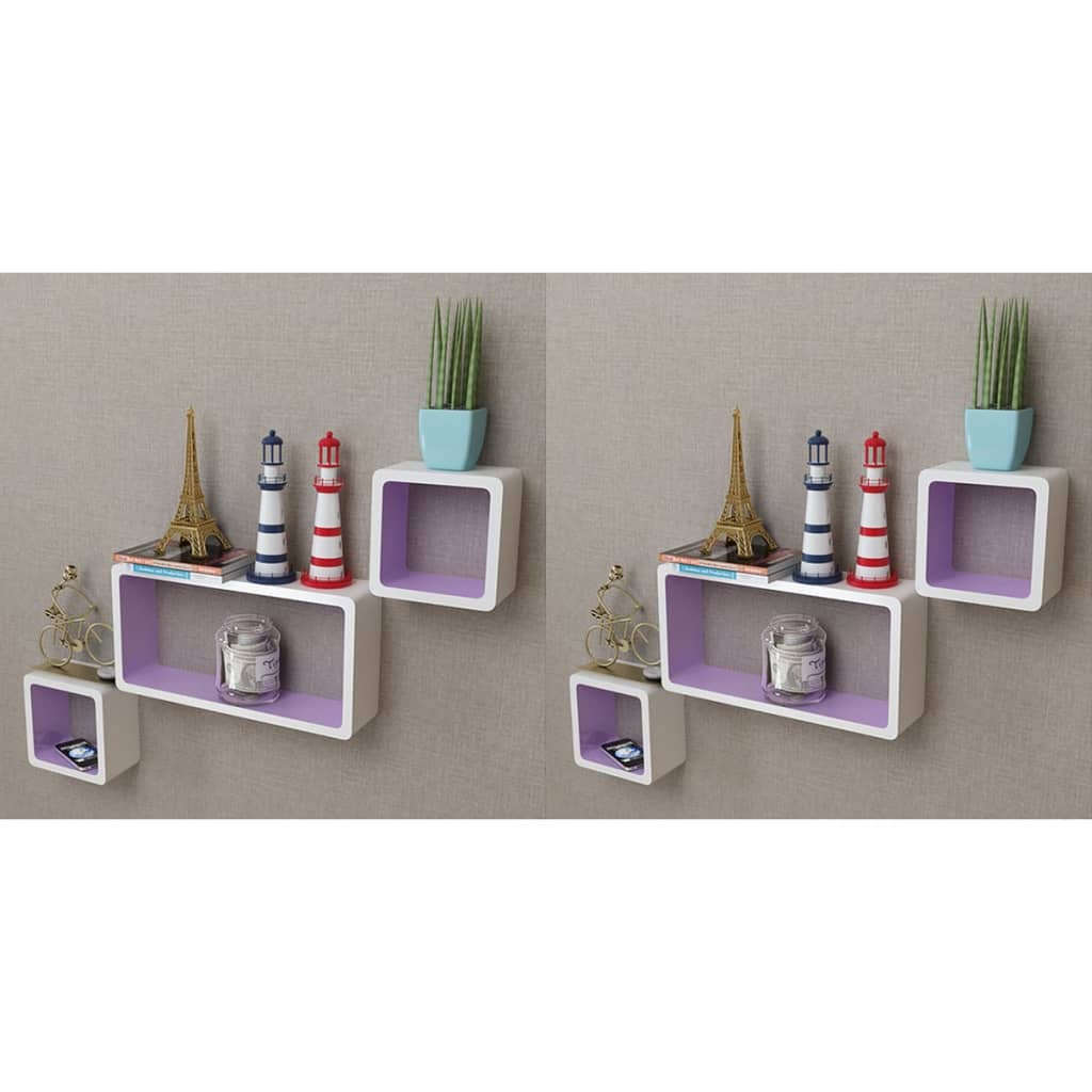 vidaXL Estanterías de cubos para pared 6 unidades blanco y violeta