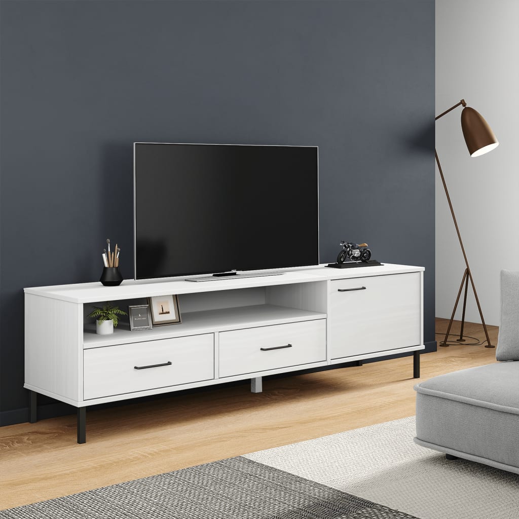 vidaXL Mueble de TV con patas de metal OSLO madera maciza pino blanco