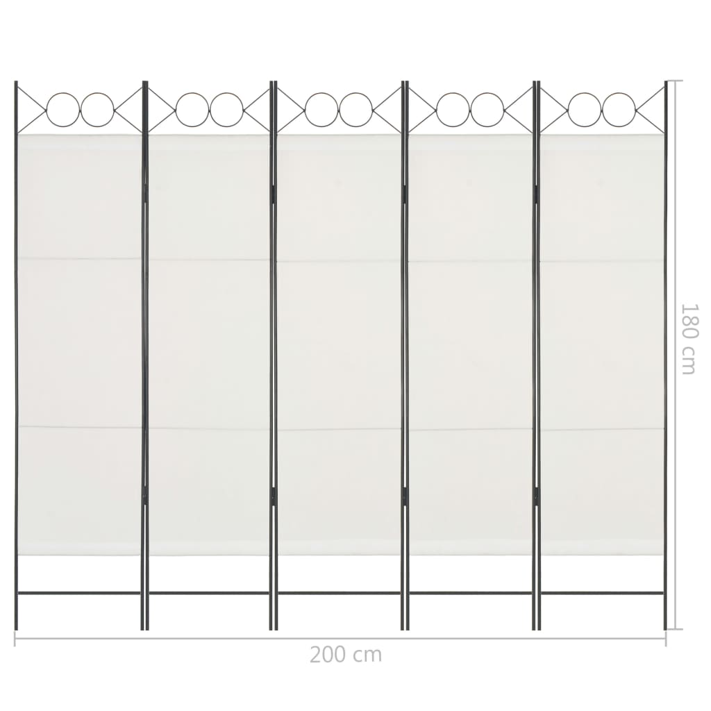 vidaXL Biombo divisor de 5 paneles blanco 200x180 cm