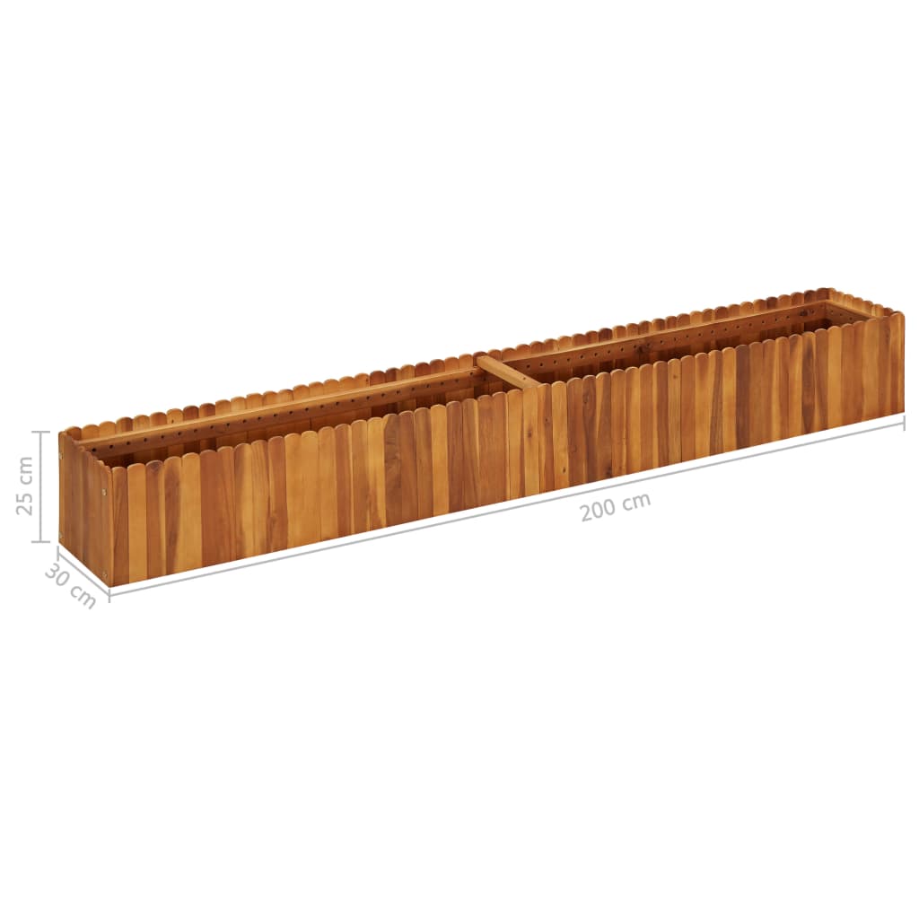 vidaXL Arriate de madera maciza de acacia 200x30x25 cm