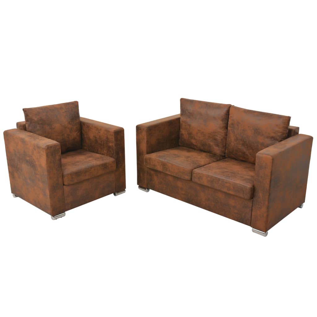 vidaXl Conjunto de sofás de 2 piezas de piel de ante artificial