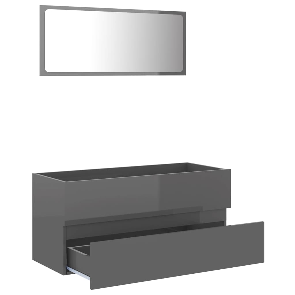 vidaXL Set muebles de baño 2 piezas madera de ingeniería gris brillo
