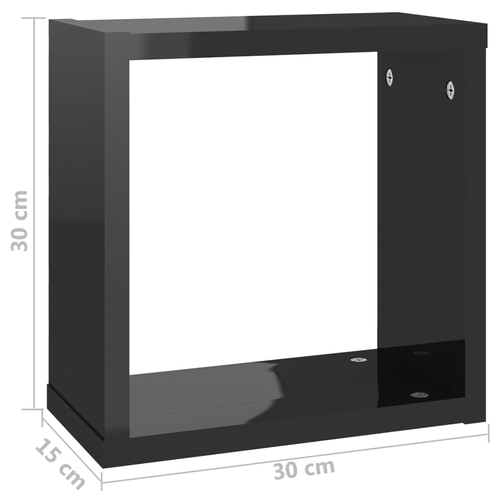 vidaXL Estantes cubo de pared 4 unidades negro brillo 30x15x30 cm