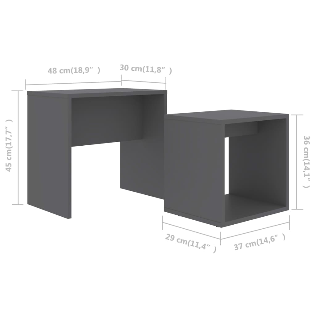 vidaXL Juego de mesas de centro madera contrachapada gris 48x30x45cm