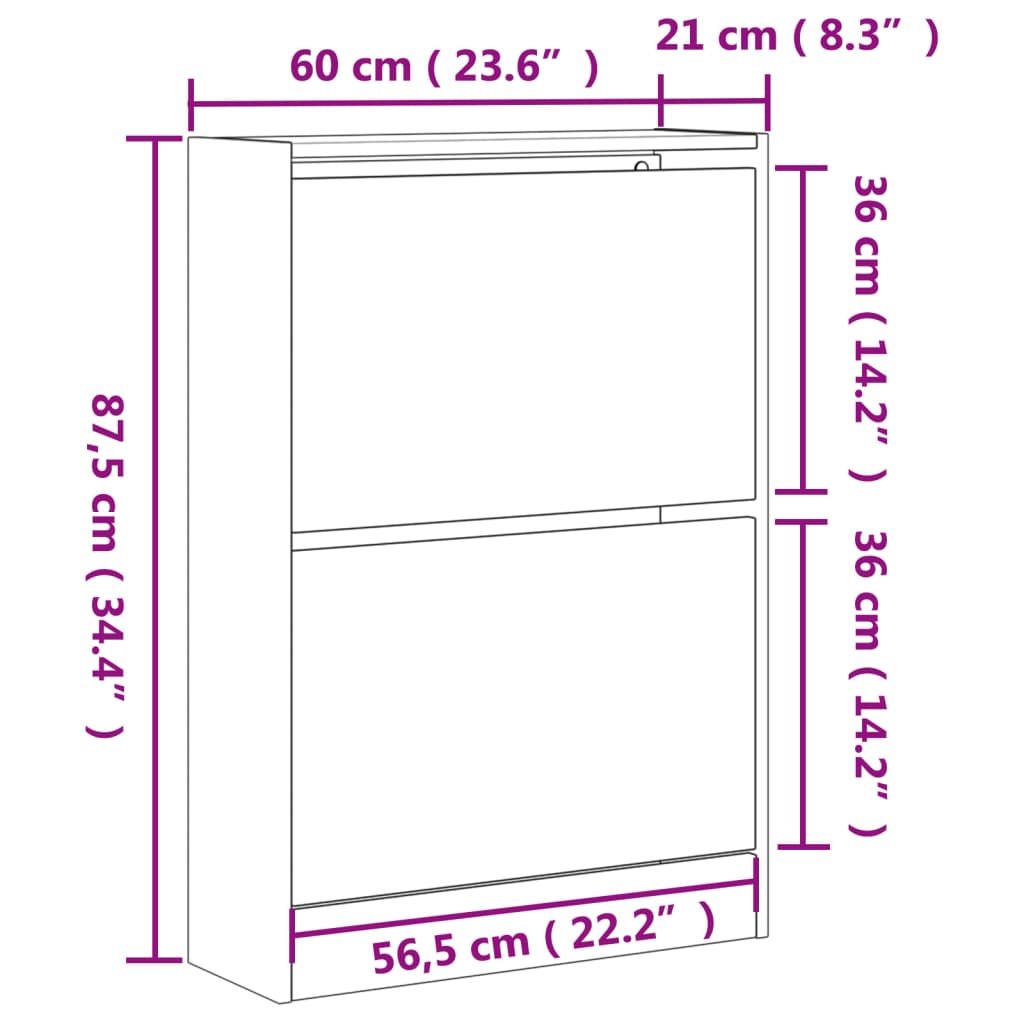 vidaXL Zapatero de madera de ingeniería gris hormigón 60x21x87,5 cm