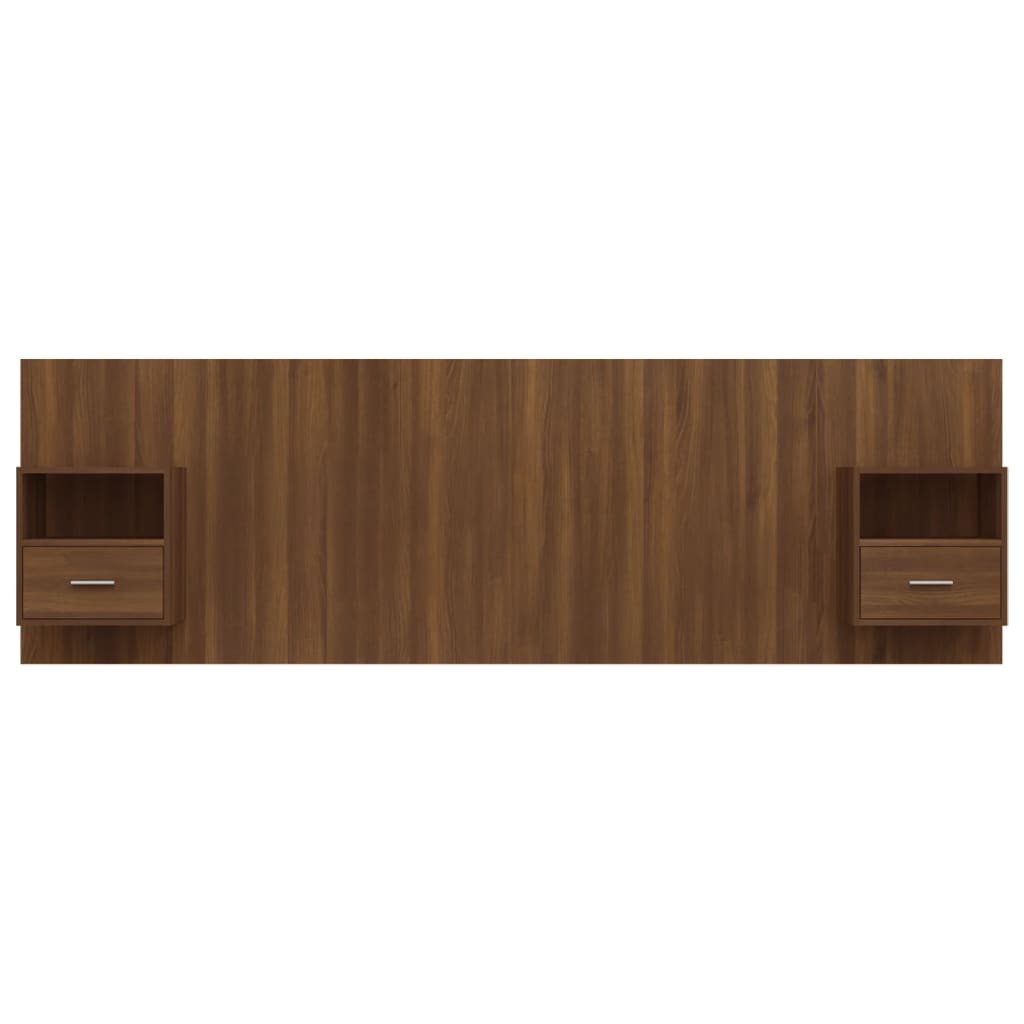 vidaXL Cabecero de cama con mesitas madera contrachapada marrón roble