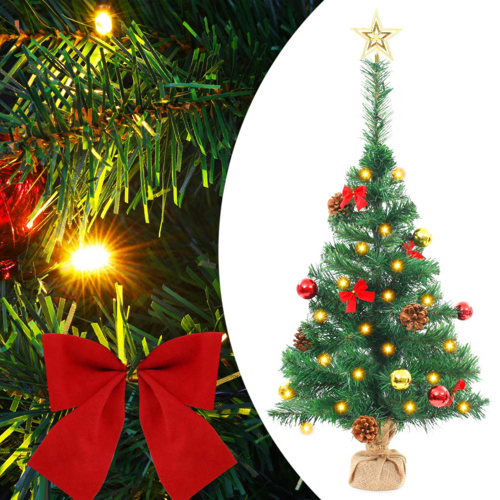 vidaXL Árbol de Navidad preiluminado con luces y bolas verde 64 cm