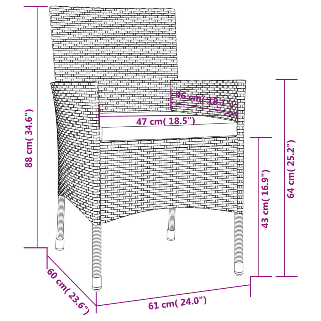 vidaXL Mesita y sillas jardín 3 pzas y cojines ratán sintético gris