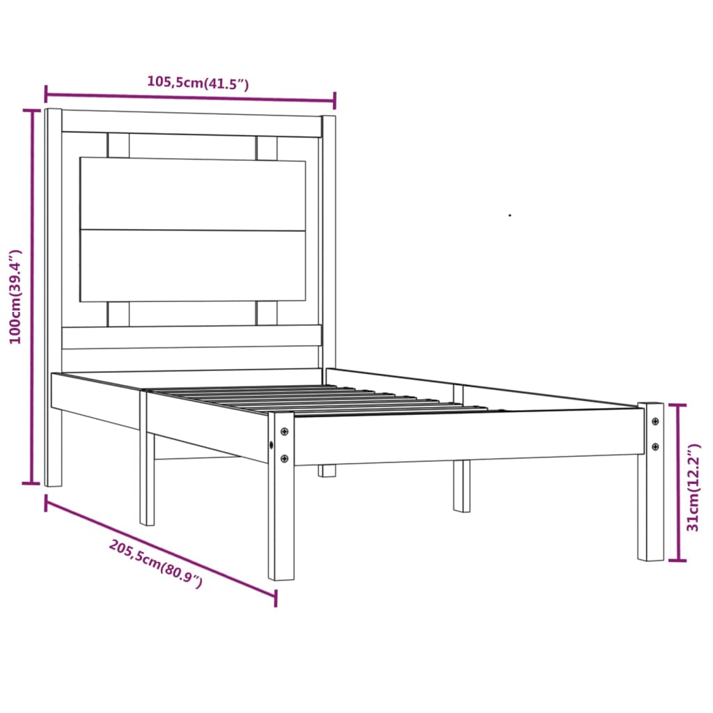 vidaXL Estructura de cama de madera maciza 100x200 cm