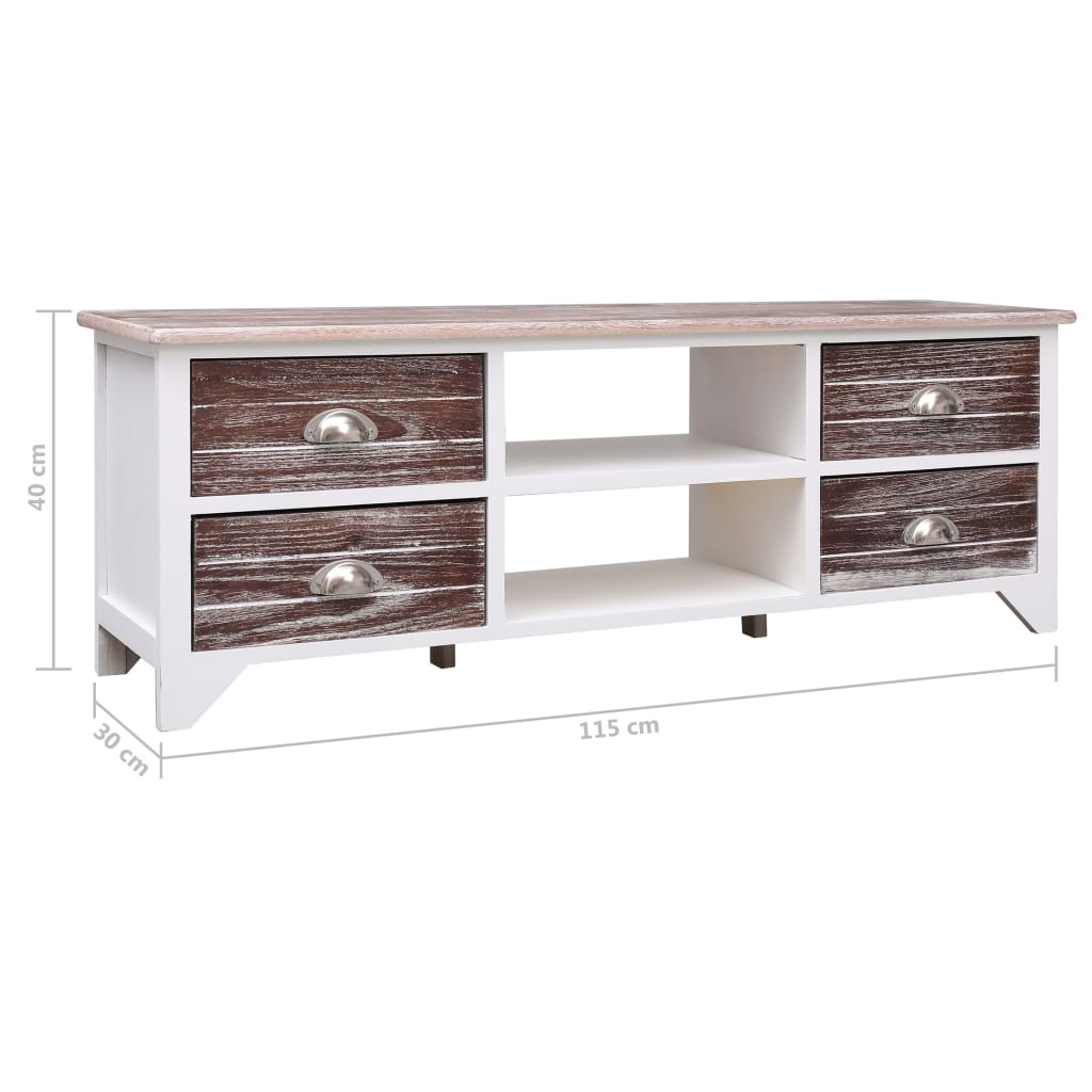 vidaXL Mueble para TV madera Paulownia blanco y marrón 115x30x40 cm