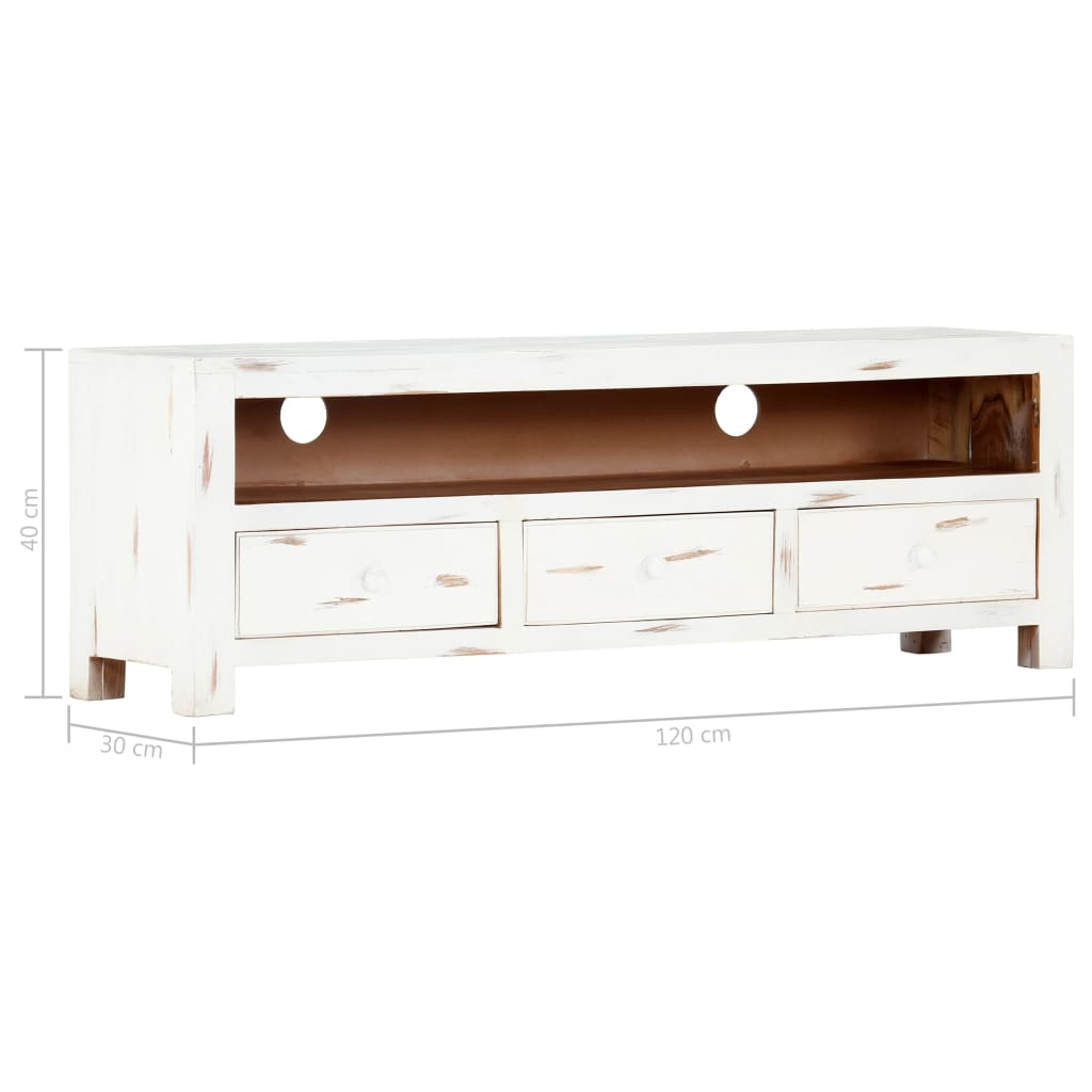 vidaXL Mueble para TV madera maciza de acacia blanco 120x30x40 cm
