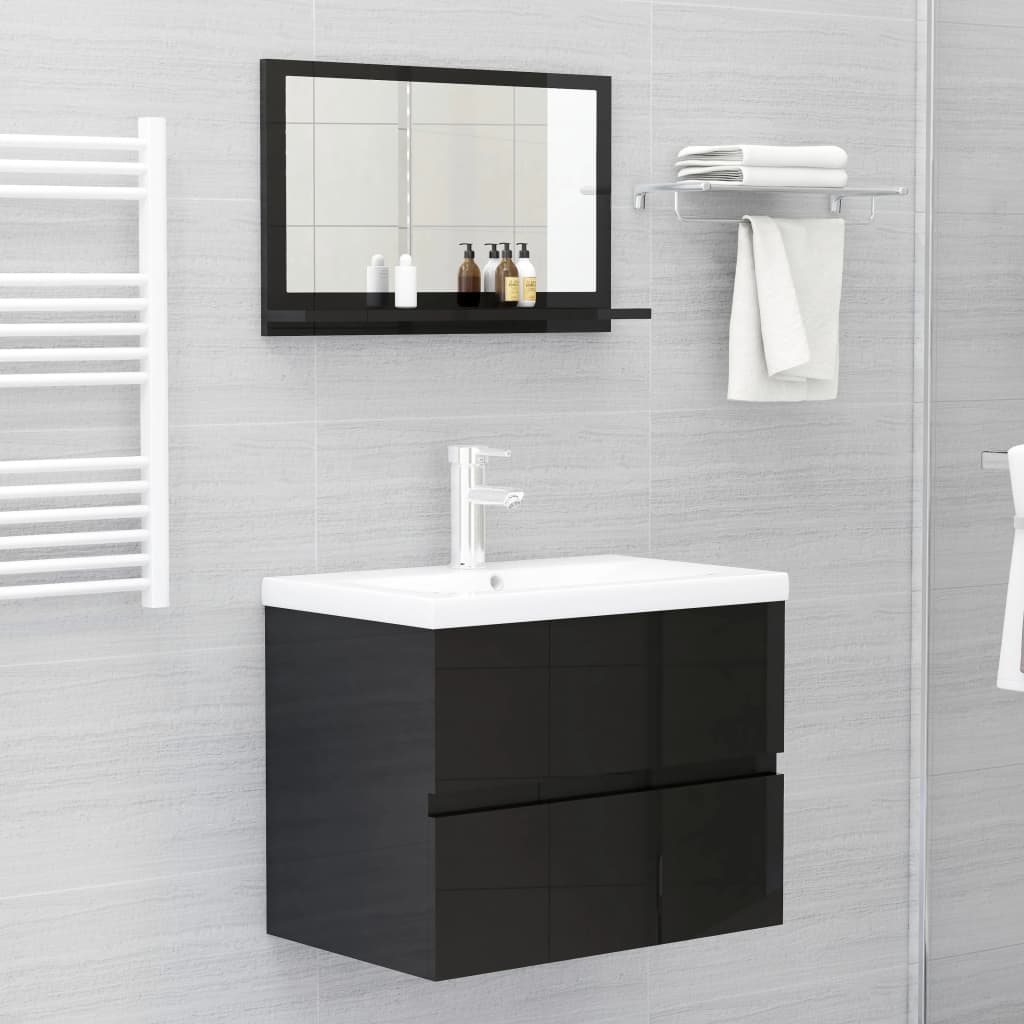 vidaXL Espejo de baño madera contrachapada negro brillo 60x10,5x37 cm