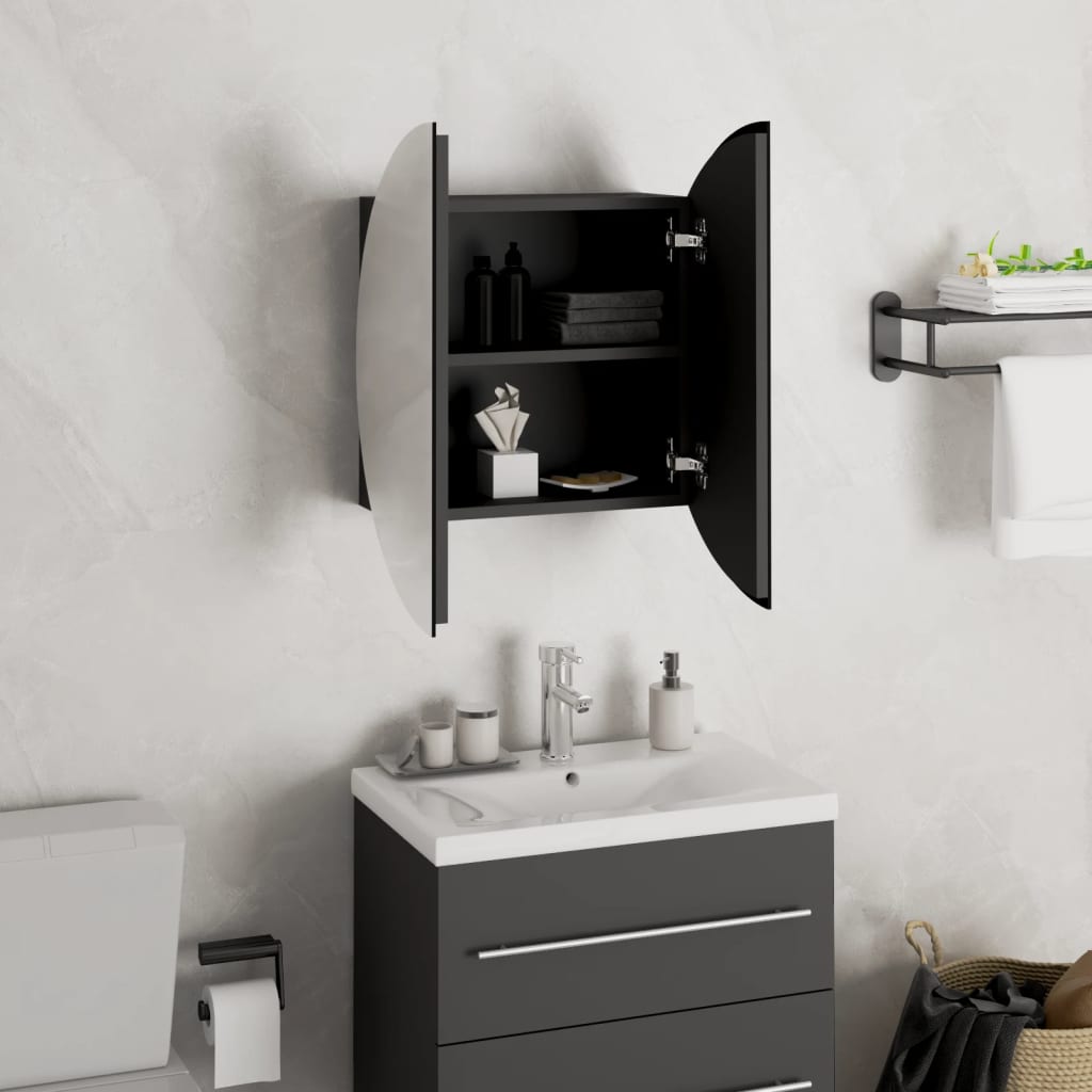 vidaXL Armario de baño con espejo redondo y LED negro 40x40x17,5 cm