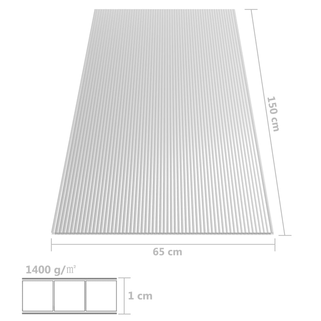 vidaXL Paneles de policarbonato 2 unidades 10 mm 150x65 cm