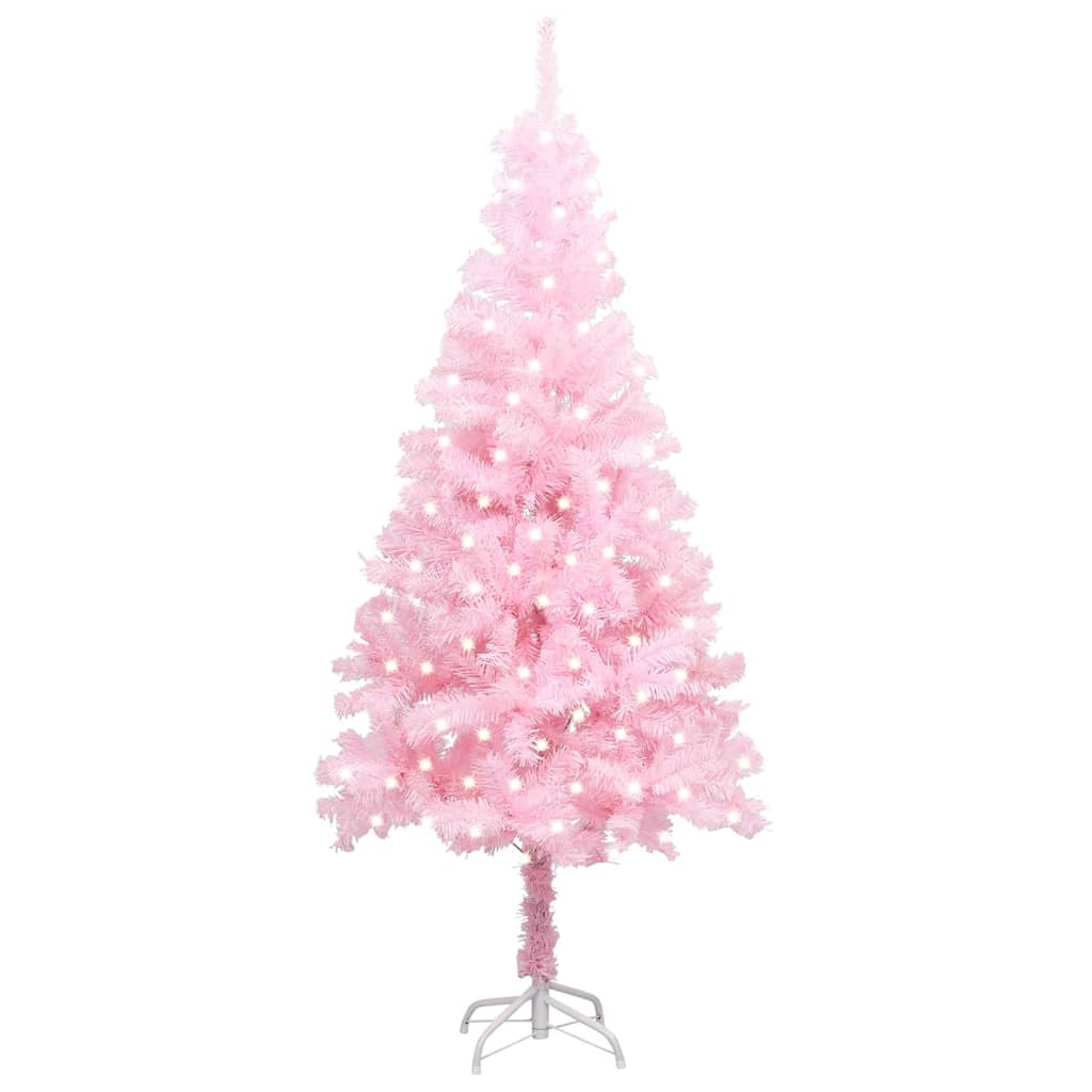 vidaXL Árbol de Navidad preiluminado con luces y soporte rosa 240 cm