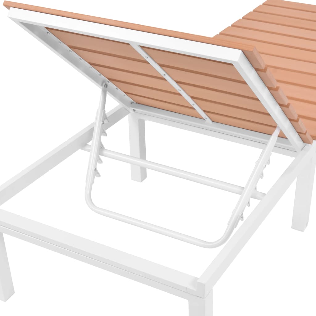 vidaXL Set de 2 tumbonas con mesa de aluminio y WPC blanco y marrón