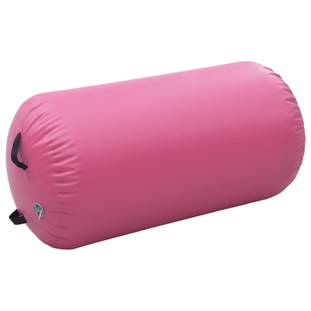 vidaXL Rollo inflable de gimnasia con bomba PVC rosa 120x90 cm